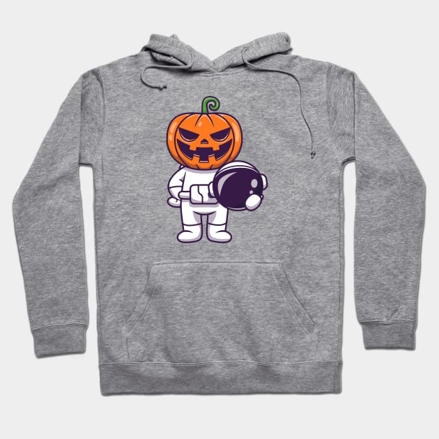 Cute Astronaut Pumpkin Halloween Holding Helmet Cartoon Hoodie by Catalyst Labs